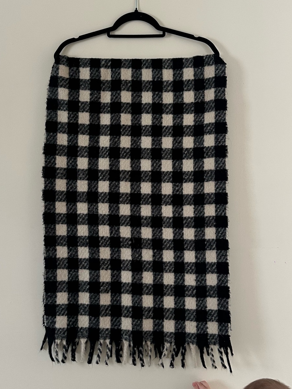 Zara Black and White Check Plaid Fringe Scarf